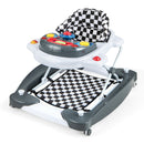Grey baby walker with musical tray and foot pad