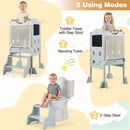 Folding Toddler Tower with Step Stool and Side Chalkboards – three suggested arrangements