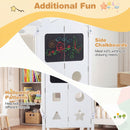 Folding Toddler Tower with Step Stool and Side Chalkboards – white side chalkboard and cut-out shapes