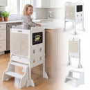 Folding Toddler Tower with Step Stool and Side Chalkboards – white tower exact variant view