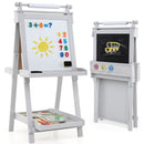 Grey easel showing both board sides
