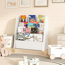 Four-Tier Kids Book Display with Rear Storage – white book display in a room
