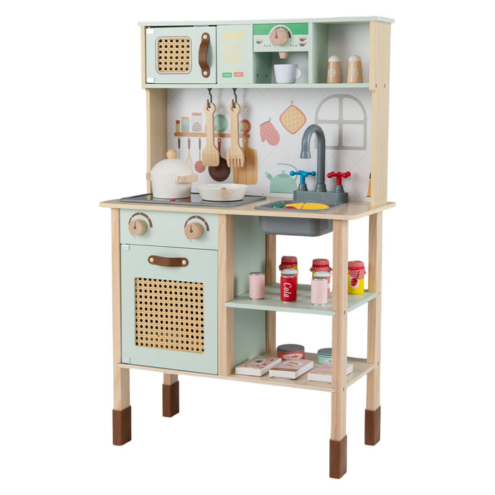 Green Wooden Play Kitchen with Rear Chalkboard, Green, view 3