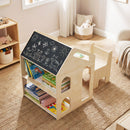 House-Shaped Kids Art Table and Chair with Bookshelves – Natural product view 2