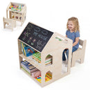 House-Shaped Kids Art Table and Chair with Bookshelves – Natural product view 3
