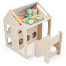 House-Shaped Kids Art Table and Chair with Bookshelves – Natural product view 4
