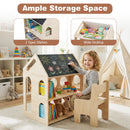 House-Shaped Kids Art Table and Chair with Bookshelves – Natural product view 7