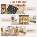 House-Shaped Kids Art Table and Chair with Bookshelves – Natural product view 8
