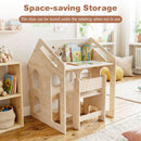 House-Shaped Kids Art Table and Chair with Bookshelves – Natural product view 9