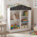 House-Shaped Kids Bookcase with Chalkboard and Compartments – White product view 2