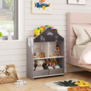 House-Shaped Kids Bookcase with Drawing Boards and Fabric Drawers – Grey product view 1