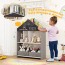 House-Shaped Kids Bookcase with Drawing Boards and Fabric Drawers – Grey product view 3