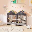 House-Shaped Kids Bookcase with Drawing Boards and Fabric Drawers – Grey product view 5
