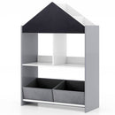 House-Shaped Kids Bookcase with Drawing Boards and Fabric Drawers – Grey product view 6