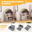 House-Shaped Kids Bookcase with Drawing Boards and Fabric Drawers – Grey product view 10