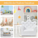 Kids Crown Back Sofa Chair and Ottoman – White crown-back chair in a room setting