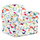 Dinosaur-print velvet armchair on a white background