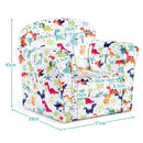 Dinosaur-print armchair dimensions: 51 cm wide, 39 cm deep and 45 cm high