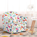 Dinosaur-print armchair showing the seat and back
