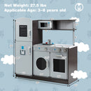 Grey play kitchen dimensions showing the 81 cm wide, 27.5 cm deep and 84 cm high unit