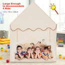 Kids playhouse with mat in brown - source-supported four-child capacity artwork with metric dimensions