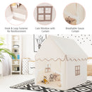 Kids playhouse with mat in brown - fastener, window and entrance-curtain details