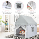 Kids playhouse with mat in grey - fastener, roll-up window and entrance-curtain details