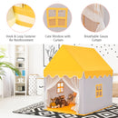 Kids playhouse with mat in yellow - fastener, window and entrance-curtain details