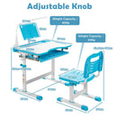 Blue desk and chair dimensions and separate 80 kg tabletop and 50 kg chair load limits
