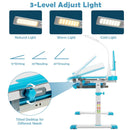 Blue desk LED lamp light modes and adjustable desktop tilt
