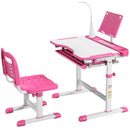 Pink adjustable desk and chair with the included lamp and reading stand