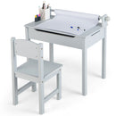 Grey drawing table and chair with included paper roll and two markers