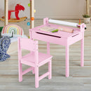 Pink drawing table and chair with paper roll in a playroom