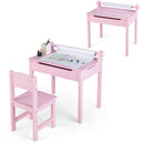 Pink drawing set and plain desktop view