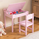 Pink drawing table with lift-top storage open and matching chair