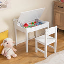 White drawing table with lift-top storage open and matching chair