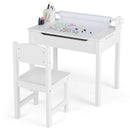 White drawing table and chair with paper roll and two markers