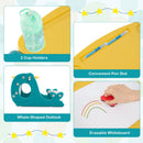 Yellow activity table cup holders, pen slot, whale-shaped side and erasable board