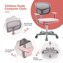 Pink study chair mesh back, armrests and five-castor base