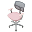 Pink adjustable kids mesh study chair, angled view