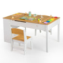 Kids art table and two chairs, Natural, HY10241 six-bin and 10 m paper configuration, reverse view