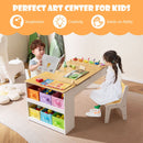 Kids art table and two chairs, Natural, HY10241 six-bin and 10 m paper configuration, table and chairs lifestyle