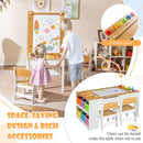Kids art table and two chairs, Natural, HY10241 six-bin and 10 m paper configuration, six paint cups and chair storage position