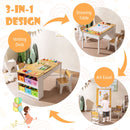 Kids art table and two chairs, Natural, HY10241 six-bin and 10 m paper configuration, drawing, writing and easel uses