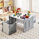 Grey and white convertible kids furniture arranged as an activity table with two chairs