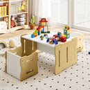 Natural and white convertible kids furniture arranged as an activity table with two chairs