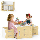 Natural and white table and two chairs with an inset showing the compact nested arrangement