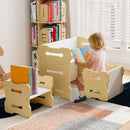 Natural and white desk with a matching chair and a second small unit holding books