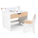 White elephant art table and natural-finish chair with paper roll shown as a prop