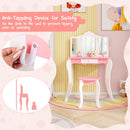 Adult hand demonstrating the HY10303 vanity wall-fixing strap, with attachment illustration